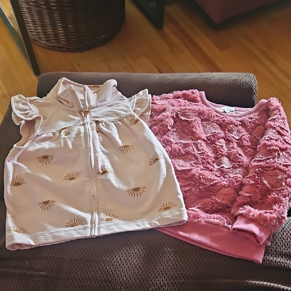 Carter's pink/brown 24M zip-up Top/ Laughing Llama 18M Fuzzy Sweatshirt